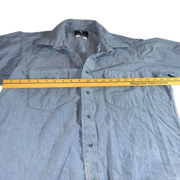 Vintage Flying R Ranch Wear Shirt Mens 17 Blue Blue Pearl Snap Western USA‎ - Picture 8 of 9